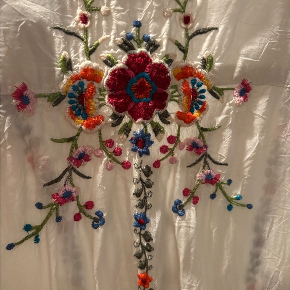 Johnny Was Cream Blouse with Colorful Embroidery - Picture 4 of 5